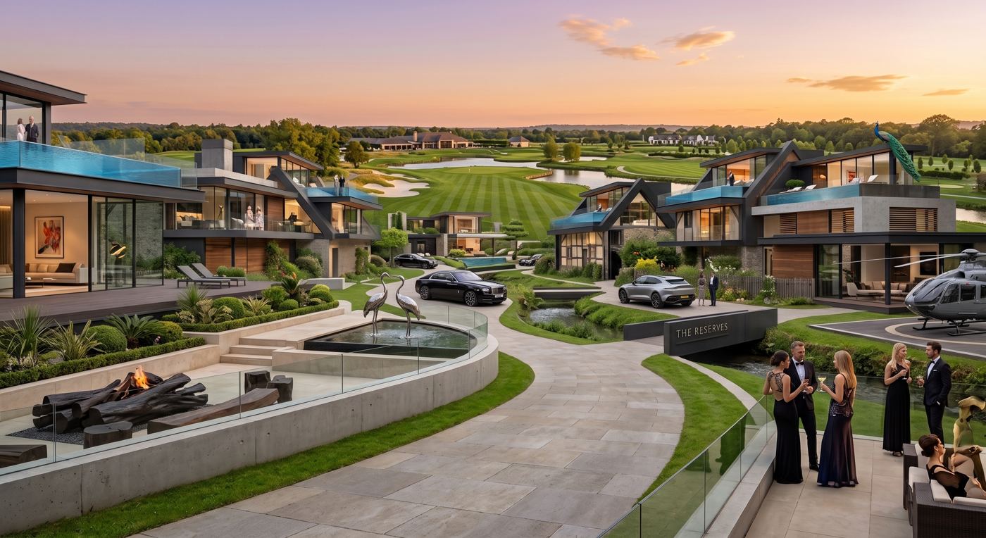 A residential neighborhood in the evening light