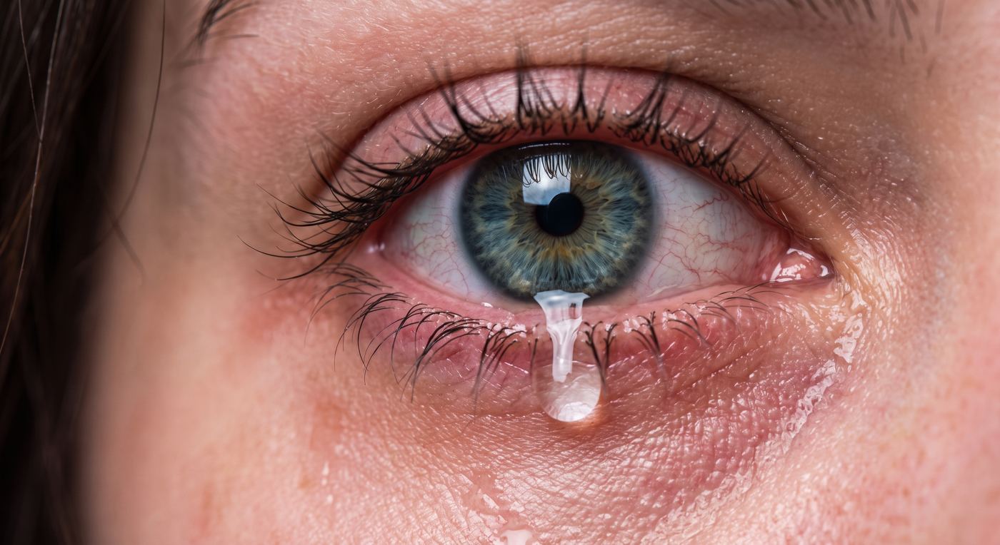 A tear falling from an eye