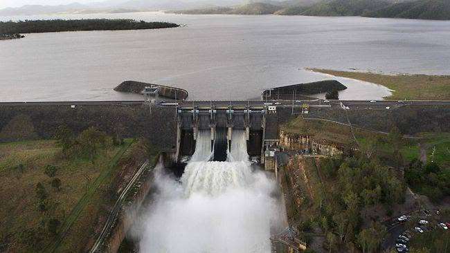 Water flowing through a hydroelectric dam